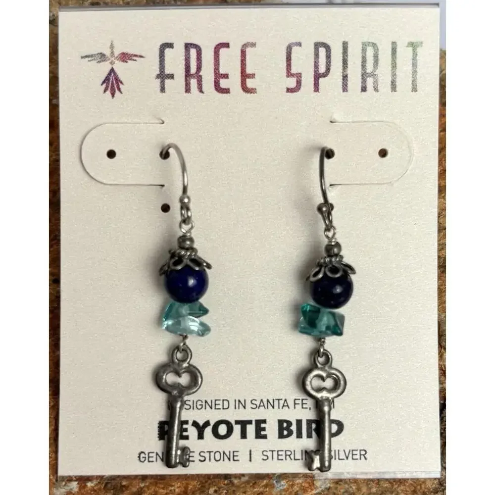 Peyote‎ Bird Free Spirit Sterling Silver Key Genuine Stone Drop Earrings J060